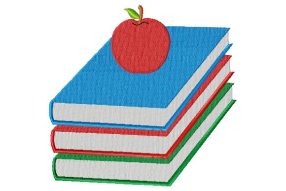 Books and Apple: A Beautiful Embroidery Design for Creative Expression