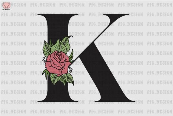 Flower Rose Font K: Elegant Embroidery Design
